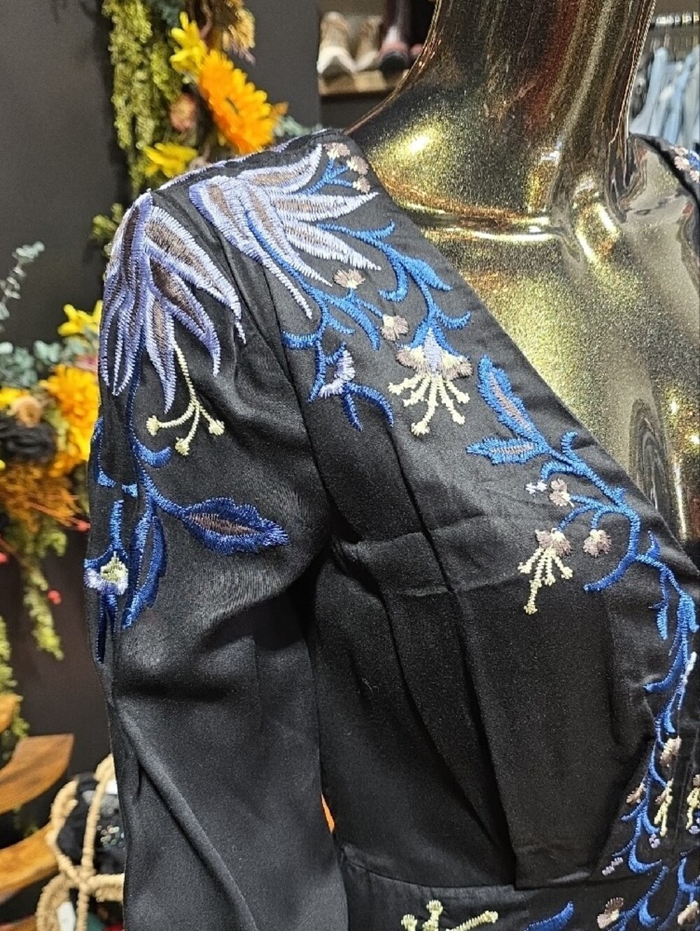 Free People Black Jumpsuit with Blue Floral Embroidery - Picture 7 of 15